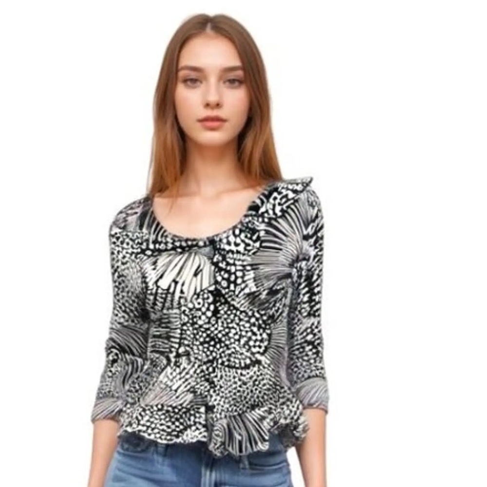 Sunny Leigh Vintage Y2K Ruffle Bell Sleeve Blouse Size Small
